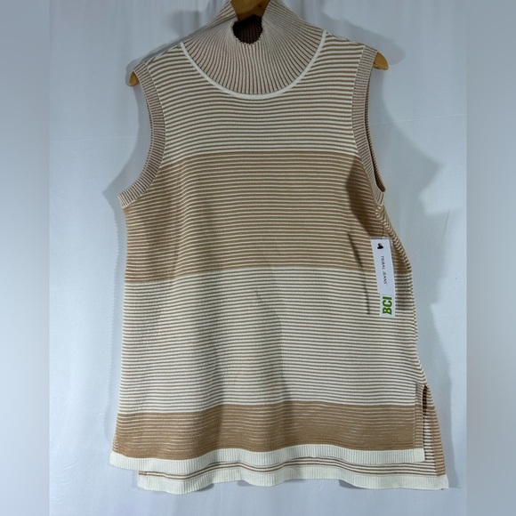 NWT Feeling Famous By Tribal Jeans Sweater Sleeveless Size Large Tan and White - Picture 1 of 13